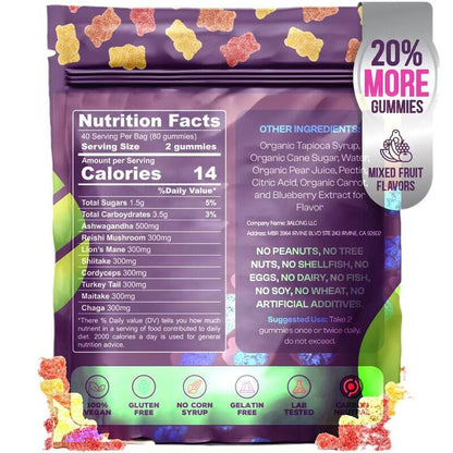 Focus & Calm Mushroom Gummies – 2500mg med Lion’s Mane & Ashwagandha (80 st)